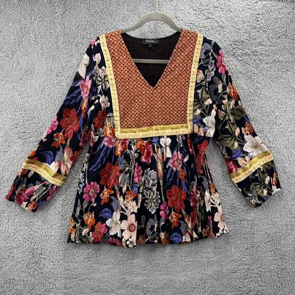 Anthropologie RD & koko Large Blouse Boho Multi Fabric Long Sleeve‎ Floral EUC - Picture 1 of 11